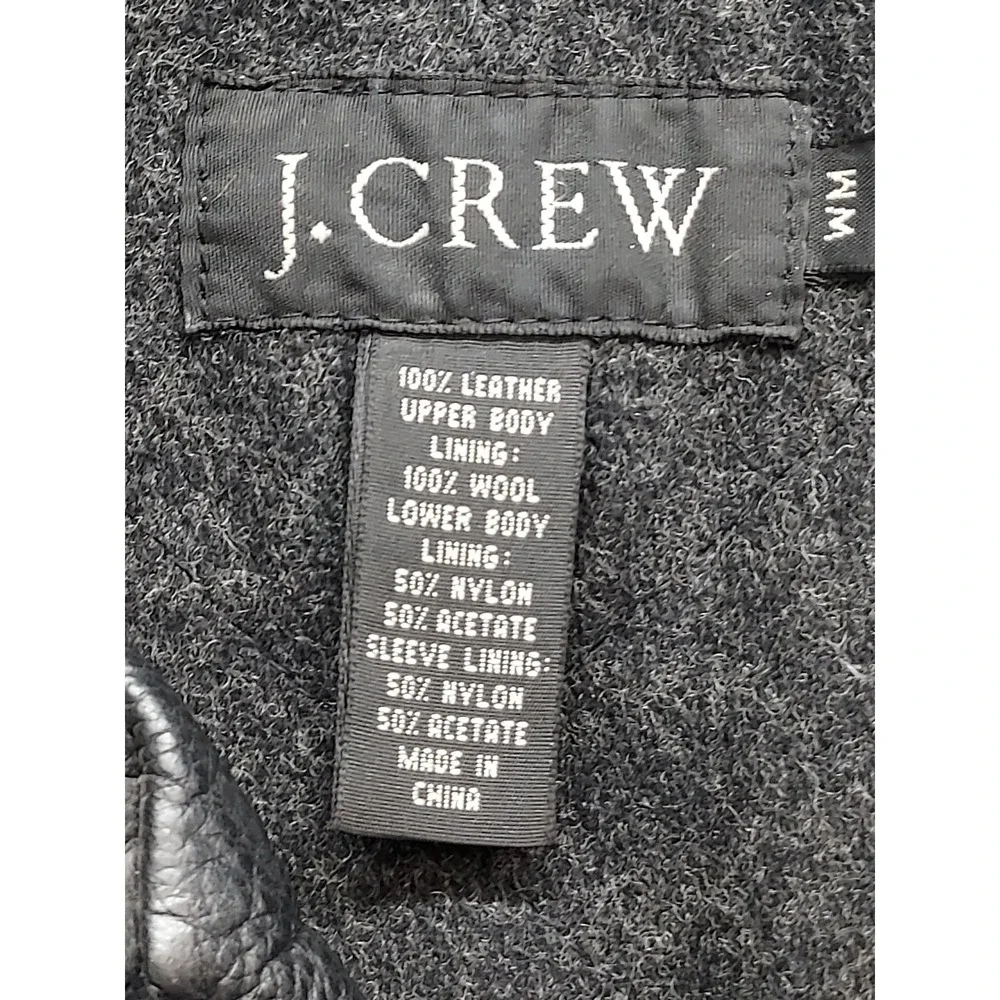 J Crew Men Jacket M Black 100% Leather Button Front Pockets Collared Outdoor